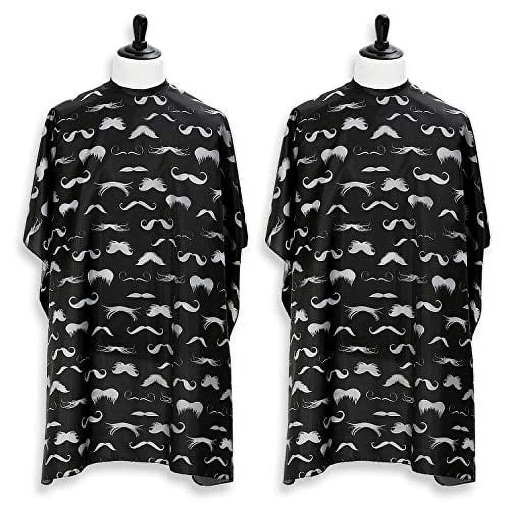 Hair Salon Cape for Stylists and Barbers, Retro Mustache (2 Black with Gray)